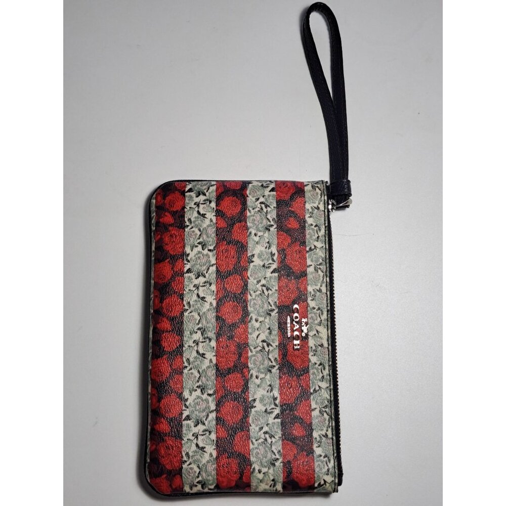 Coach New York Wristlet Wallet With Floral Stripes & Zip Closure Nice